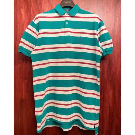 レア MADE IN USA製 Polo by Ralph Lauren ボーダー柄 半袖鹿の子ポロシャツ マルチカラー Mサイズ