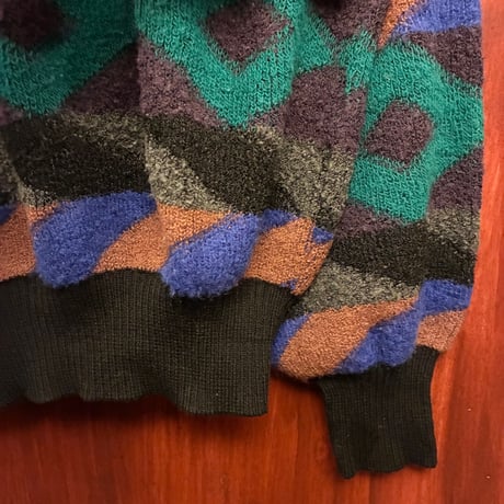 MADE IN ITALY製 80s～90s JUN MEN IMPORT 総柄 クルーネックウールアクリルセーター マルチカラー Sサイズ オーバーサイズ