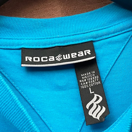 MADE IN MEXICO製 ROCAWEAR プリントTシャツ ターコイズブルー Lサイズ