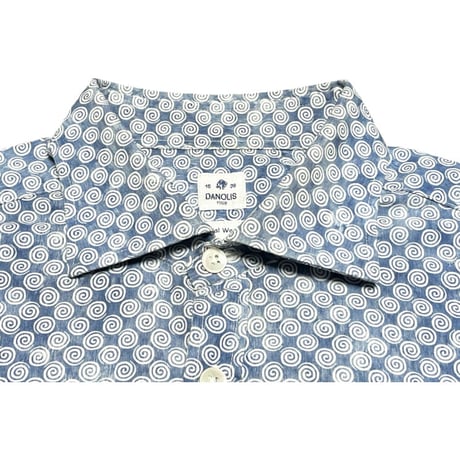 MADE IN ITALY製 DANOLIS Special Washed 長袖総柄シャツ ライトインディゴ 38-15サイズ