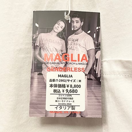 ★新品★ MADE IN ITALY製 MAGLIA 2024年SSモデル「BAR」ポケット付きバックプリントクルーネックTシャツ ホワイト S～Lサイズ