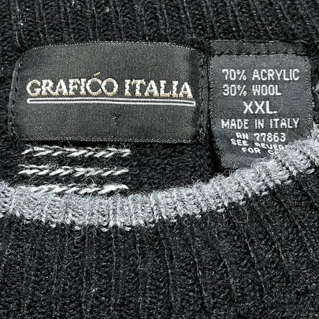 MADE IN ITALY製 GRAFICO ITALIA 3Dニットセーター ブラック×グレー XXLサイズ