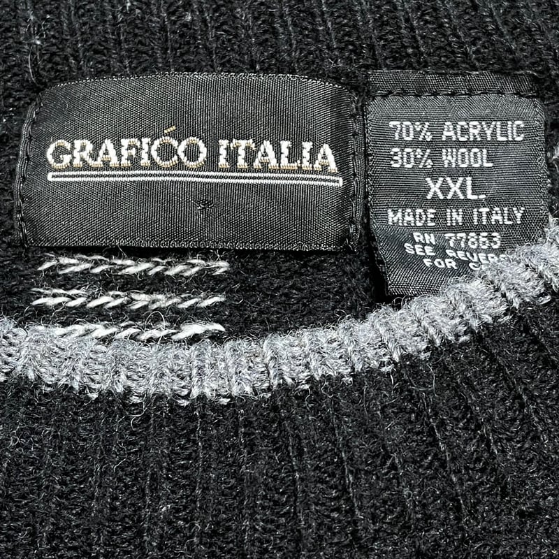MADE IN ITALY製 GRAFICO ITALIA 3Dニットセーター ブラック×グレ