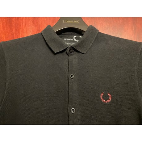 MADE IN PORTUGAL製 FRED PERRY × RAF SIMONS 半袖鹿の子シャツ ブラック XSサイズ