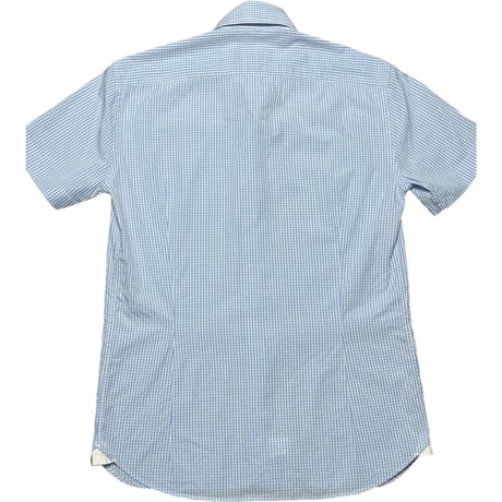 MADE IN ITALY製 ORIAN Vintage 半袖ギンガムチェックシャツ スカイブルー 38/15サイズ