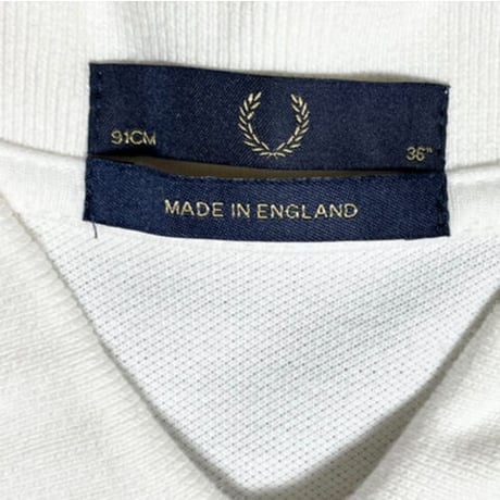 MADE IN ENGLAND製 FRED PERRY 襟ライン半袖鹿の子ポロシャツ ホワイト 36サイズ