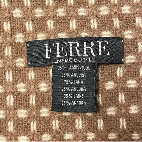 MADE IN ITALY製 FERRE リバーシブルウールアンゴラマフラー ベージュ×ブラウン