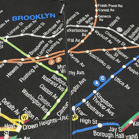 NYC SUBWAY LINE オーバーサイズ裏起毛フルジップパーカー ブラック Mサイズ