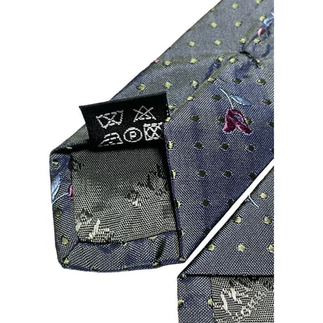 MADE IN FRANCE製 RYKIEL HOMME 花柄ドット柄シルクネクタイ グレー