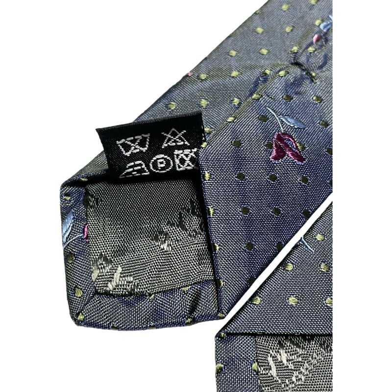 MADE IN FRANCE製 RYKIEL HOMME 花柄ドット柄シルクネクタイ グレー