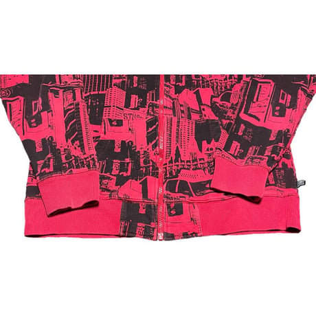Stussy 総柄フルジップパーカー レッド Mサイズ