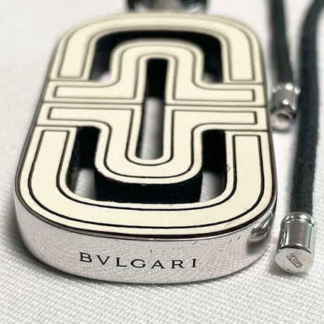 箱付き BVLGARI Necklace with parentesi pendant レザー×シルバー925コンビ チョーカーネックレス ホワイト×ブラック×シルバー