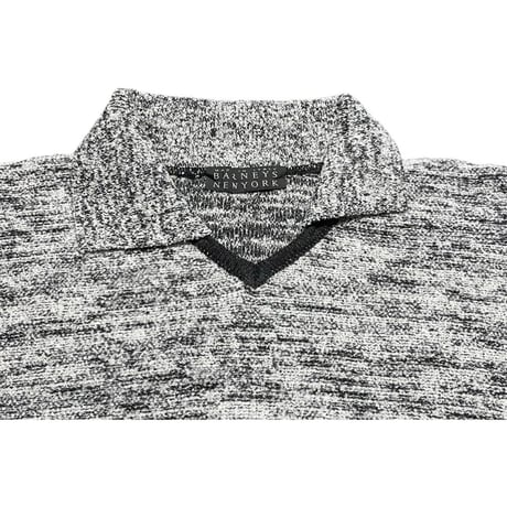 MADE IN ITALY製 BARNEYS NEWYORK 襟付きVネックセーター ホワイト×ブラック 46サイズ