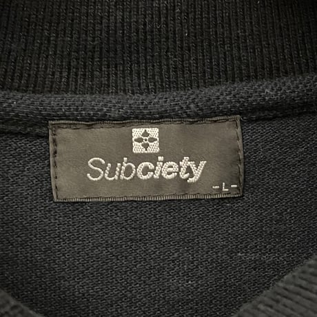 MADE IN JAPAN製 Subciety バック刺繍半袖鹿の子ポロシャツ ブラック Lサイズ