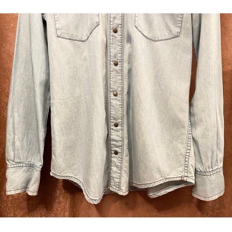 MADE IN ITALY製 MELVILLE 長袖デニムウエスタンシャツ ライトインディゴ Sサイズ