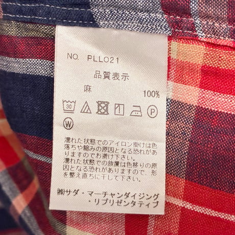 MADE IN JAPAN製 Maker's Shirt 鎌倉 チェック柄 リネン100% 長袖ボタンダウンシャツ レッド 39-15 1/2サイズ