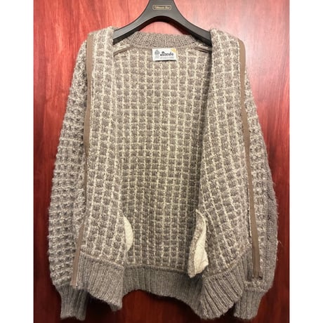MADE IN CANADA製 70s～80s Bonda ヴァージンウールフルジップニットジャケット グレージュ×アイボリー XLサイズ