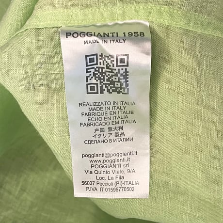 【BARNEYS NEWYORK 取り扱い】 MADE IN ITALY製 POGGIANTI 1958 長袖リネンシャツ ライムグリーン Lサイズ
