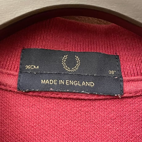 MADE IN ENGLAND製 FRED PERRY 襟ライン半袖鹿の子ポロシャツ ワイン 38サイズ