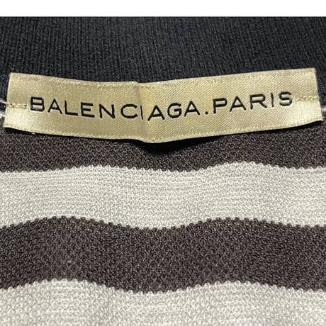 MADE IN FRANCE製 BALENCIAGA ボーダー柄鹿の子ポロシャツ ブラウン×グレー XSサイズ