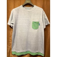 MADE IN USA製 Good on ウォッシュ加工ポケット付きボーダー切り替えTシャツ サックスブルー Lサイズ