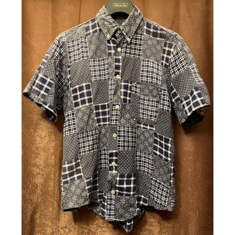 MADE IN USA製 CLEVE SHIRTMAKERS 半袖パッチワークボタンダウンシャ...