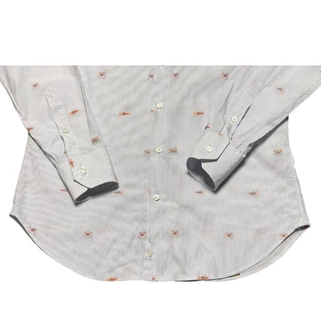 MADE IN ITALY製 ETRO 甲殻類刺繍入り長袖ストライプシャツ ブルー 39サイズ