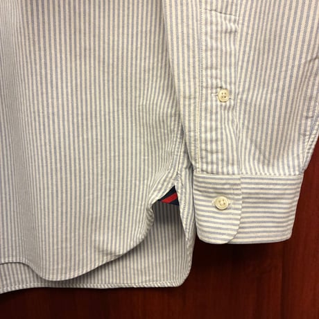 Ralph Lauren CLASSIC FIT ヒッコリーストライプ柄 長袖ボタンダウンオックスフォードシャツ サックスブルー×ホワイト Sサイズ