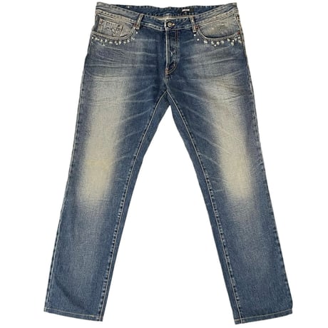 ☆タグ付き新古品☆ MADE IN ITALY製 Just Cavalli スタッズ付きダメージ加工デニムパンツ インディゴ W40サイズ