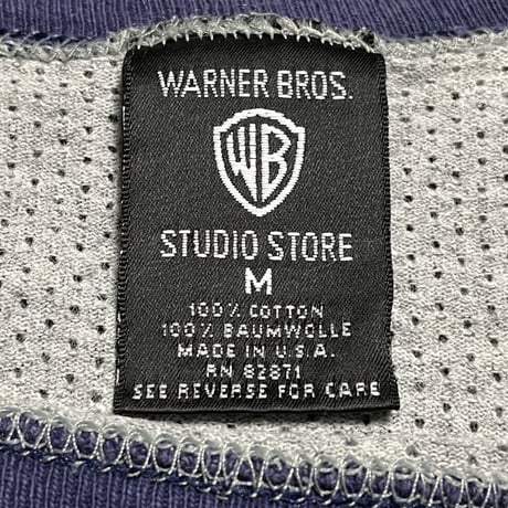 MADE IN USA製 WARNER BROS. STUDIO STORE ロゴプリントメッシュTシャツ グレー Mサイズ