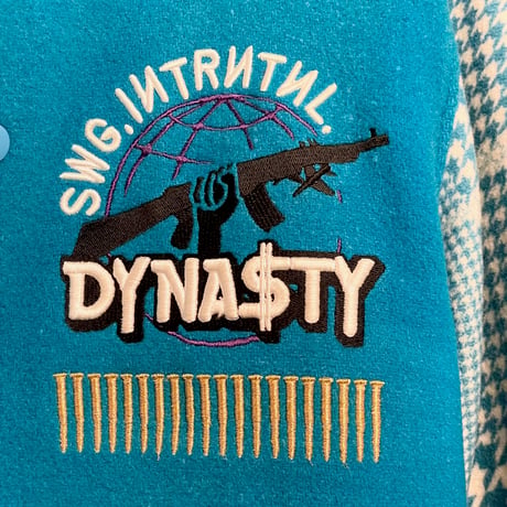 激レア 名作 MADE IN JAPAN製 SWAGGER 2007年モデル 「DYNA$TY」 バレット刺繍スタジアムジャケット ライトブルー Mサイズ