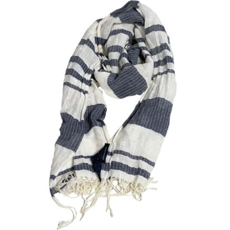 ▲訳あり商品▲ MADE IN ITALY製 TOMMY HILFIGER リネンコットンストール アイボリー×ネイビー