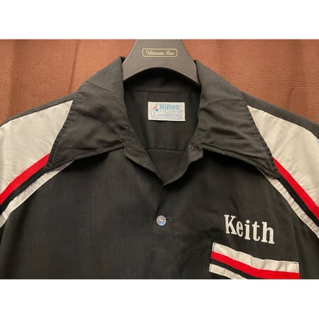 希少 MADE IN USA製 70s PERMANENT PRESSタグ Hilton 半袖ボーリングシャツ ブラック XLサイズ