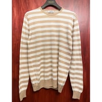 ▲訳あり商品▲ 【BARNEYS NEWYORK 取り扱い】 MADE IN ITALY製 S.Moritz ボーダー柄 クルーネックセーター ベージュ×ホワイト 48サイズ