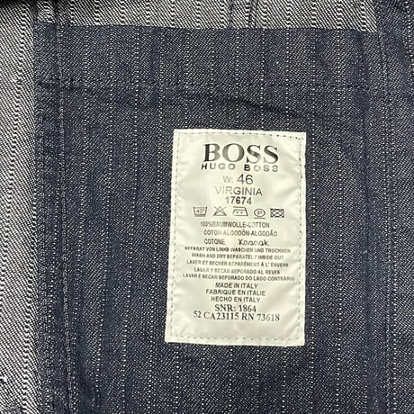 MADE IN ITALY製 HUGO BOSS ストライプ柄デニムジャケット インディゴ 46サイズ