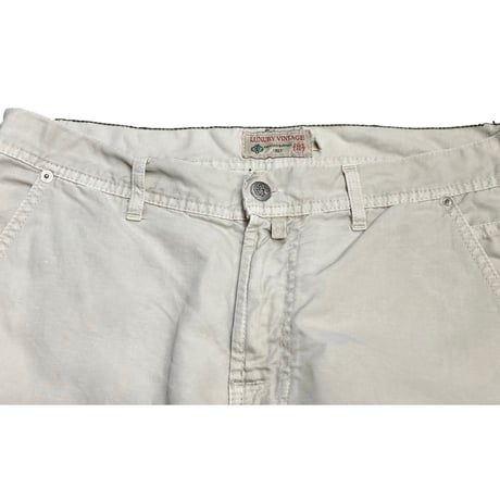 MADE IN ITALY製 LUIGI BORRELLI LUXURY VINTAGE コットンリネンカーゴハーフパンツ シルバーグレー 36サイズ