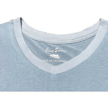MADE IN USA製 JOURNAL STANDARD CALIFORNIA 無地Vネック半袖Tシャツ グレイッシュブルー Mサイズ