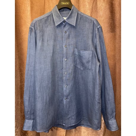 MADE IN ITALY製 BARNEYS NEWYORK 長袖リネンシャツ ブルーグレー Mサイズ