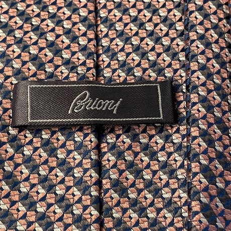 MADE IN ITALY製 Brioni HANDMADE ジャガード織り総柄シルクネクタイ ピンク×ブルー