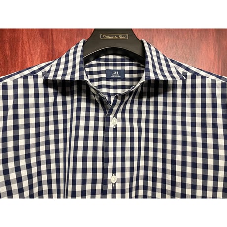 MADE IN JAPAN製 134 KAMAKURA Maker's Shirt 鎌倉 ギンガムチェック柄長袖シャツ ネイビー Mサイズ