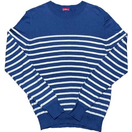 MADE IN ITALY製 altea ボーダークルーネックコットンセーター ネイビー Mサイズ