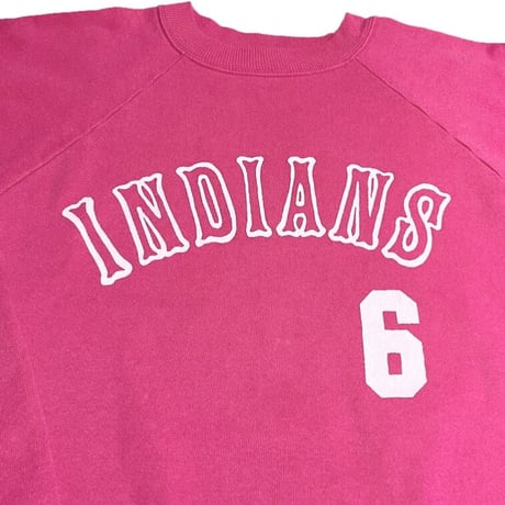 MADE IN USA製 Hanes HerWay INDIANS ロゴスウェットトレーナー ピンク Lサイズ