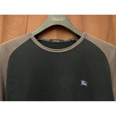 MADE IN JAPAN製 BURBERRY BLACK LABEL 半袖ラグランTシャツ ブラック×グレー 2サイズ
