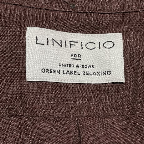 LINIFICIO FOR UNITED ARROWS GREEN LABEL RELAXING 半袖ボタンダウンリネンシャツ ブラウン Lサイズ
