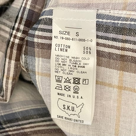 MADE IN USA製 SAVE KHAKI UNITED 長袖チェック柄コットンリネンシャツ マルチカラー Sサイズ