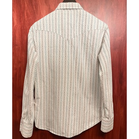 MADE IN USA製 H BAR C CALIFORNIA RANCHWEAR 総柄長袖ウエスタンシャツ ホワイト Sサイズ