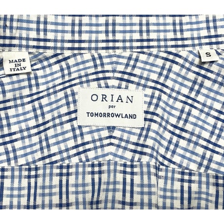 MADE IN ITALY製 ORIAN per TOMORROWLAND 長袖チェックシャツ ホワイト×ブルー Sサイズ