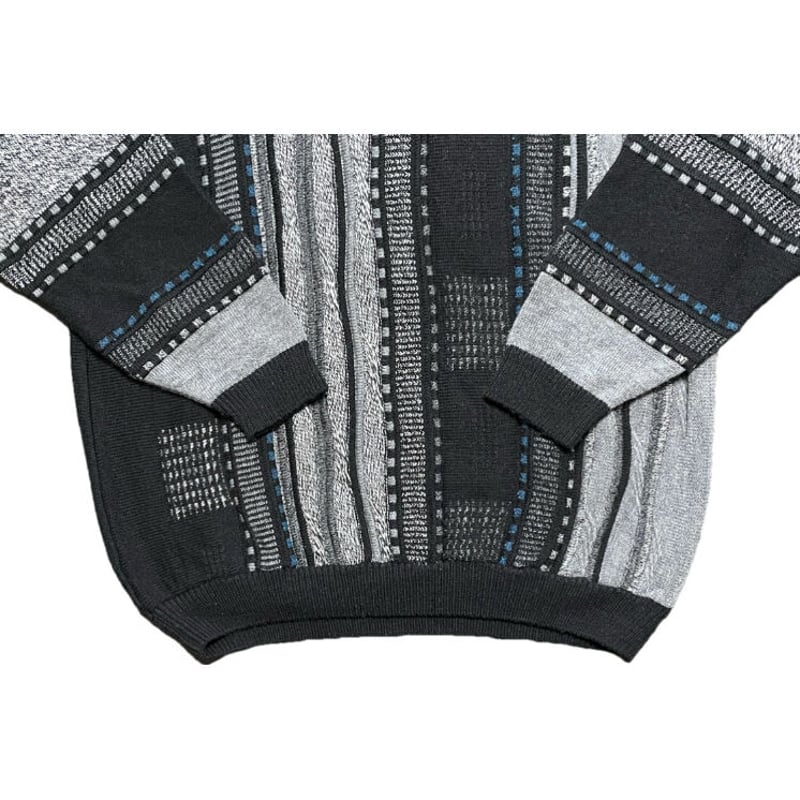 MADE IN ITALY製 GRAFICO ITALIA 3Dニットセーター ブラック×グレ