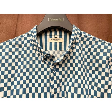 MADE IN PORTUGAL製 LEVI'S MADE & CRAFTED 長袖ブロックチェックストライプ柄シャツ ブルー×ホワイト 1サイズ