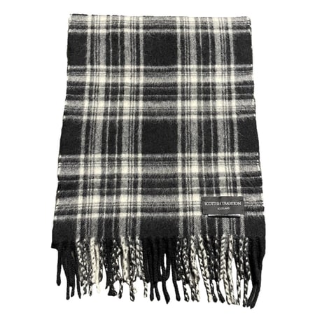 MADE IN UNITED KINGDOM製 SCOTTISH TRADITION チェック柄ウールアンゴラマフラー ブラック×ホワイト